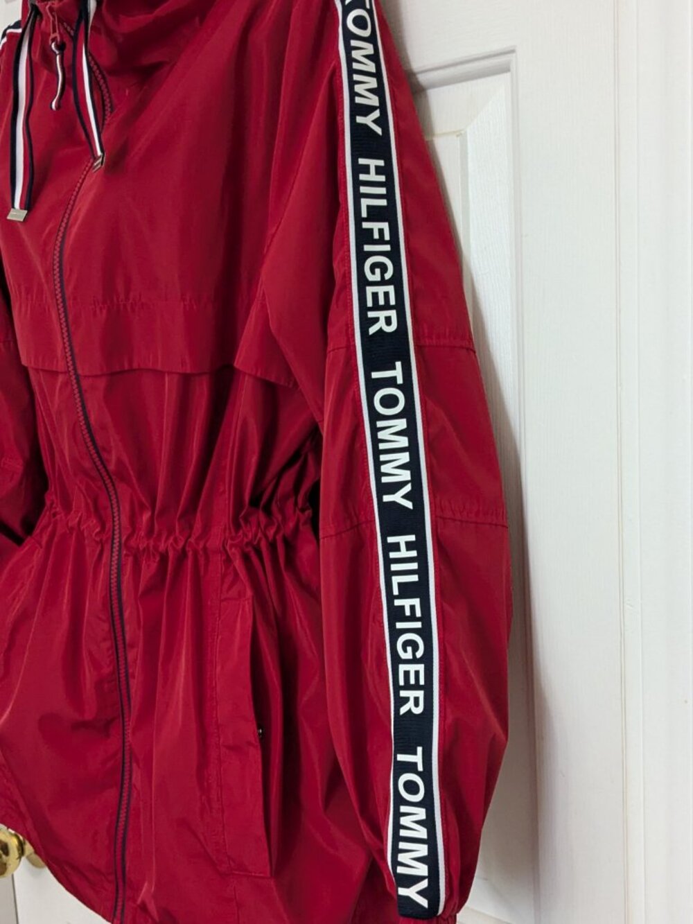 Tommy Hilfiger Women's Long Windbreaker Jacket Size M Red - Picture 4 of 10